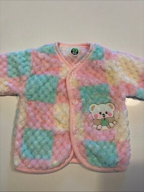 Fluffy Pastel Baby Jacket with Kawaii Embroidery Bear